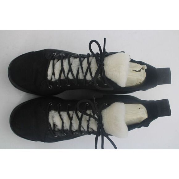 Eileen Fisher Calm Hiker Shearling Trim Bootie Black Suede Wedge Size 8 - Picture 3 of 11